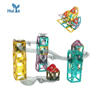 Huiye 교육 대리석 실행 명확한 자기 빌딩 타일 장난감 블록 플라스틱 건설 세트 어린이 자석 장난감