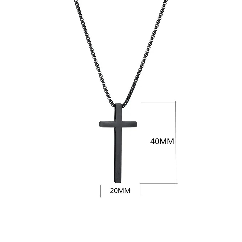 Minimalist Mens Plain Cross Necklace High Quality Silver Black Color Stainless Steel Religious Cross Pendant Necklace for Men