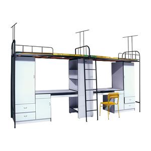 Заводская стальная металлическая двухъярусная кровать-ЛОФТ для школьных кроватей с гардеробом и кабинетными столами - Product Image 4