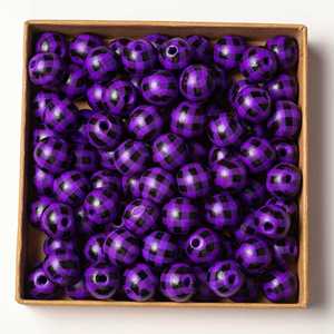 ลูกปัดไม้ธรรมชาติลายสก๊อตสีสันสดใส16มม. อุปกรณ์งานฝีมือสำหรับเด็ก DIY - Product Image 5