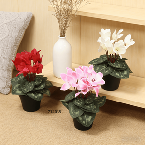 <span class=keywords><strong>Cyclamen</strong></span> artificiel rose, blanc et <span class=keywords><strong>rouge</strong></span> en pot, fleurs en plastique dans un pot noir, faux bonsaï réaliste pour la décoration intérieure - Product Image 2