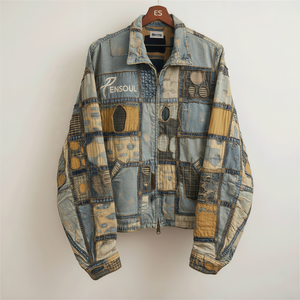 Giacca da Uomo ES Personalizzata di Alta Qualità con Zip, Effetto Consumato, Patchwork, Lavaggio Acido, Ricamo e Inserti in Denim - Product Image 1