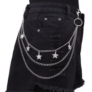 Chaîne de pantalon punk hip-hop avec pendentif étoile, chaîne de taille double anneau en argent tibétain, chaîne de corps décontractée et tendance - Product Image 2