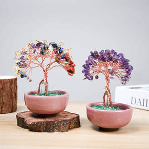 ต้นบอนไซประดับหินอัญมณีสีกุหลาบบริสุทธิ์ปริซึมควอตซ์ใสพร้อมลวดคริสตัลรูปปั้นต้นไม้แห่งชีวิต - Product Image 2