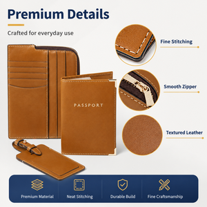 Funda para Pasaporte de Cuero PU Marrón, Juego de Etiquetas para Equipaje, Bolsillo para Tarjeta de Embarque, Bloqueo RFID, Ranura para Boletos, Cierre Magnético, Personalizable - Product Image 4