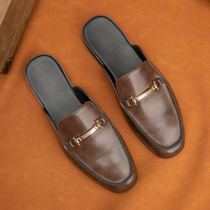 Men's Horsebit Buckle <b>Closed</b> Toe Mule Slippers Minimalist Backless Leather Slides <b>Sandals</b> for Young Men Daily Wear Casual - Product Image 6
