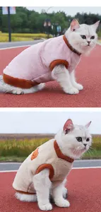 カスタマイズされたデザイナー綿100% の暖かい猫のベスト4シーズンのペット服猫のジャケット人工ウサギの髪の猫の服