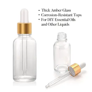 Claro 1 Oz 1 oz 30 Ml 30 ml Cilindro de hombro plano Botella cuentagotas de vidrio para suero Aceite esencial 15 Ml Vidrio esmerilado