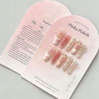 Carte de présentation en papier coton avec instructions d'utilisation pour collection d'ongles press-on blancs texturés de luxe rose personnalisés