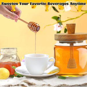 500ml Glass Honey <b>Jar</b> | with Wooden Honey Dippers Stick Set, Wide Mouth Honey Containers - Airtight Syrup Dispenser <b>for</b> <b>Kitchen</b> - Product Image 3