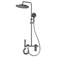 Kit de douche complet gris pour salle de bain, avec pommeau de douche, mitigeur monocommande chaud/froid chromé, fixation murale en céramique, jet doux
