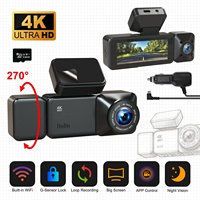 Caméra embarquée 4K Ultra HD 3 canaux (avant, arrière, habitacle) avec Wi-Fi 5 GHz, GPS, vision nocturne, moniteur de stationnement et capteur G - Enregistreur vidéo de voiture