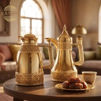 Ensemble de 2 carafes isothermes de luxe en acier inoxydable plaqué or, 1L + 0,7L, pour café arabe, idéal comme cadeau de Ramadan