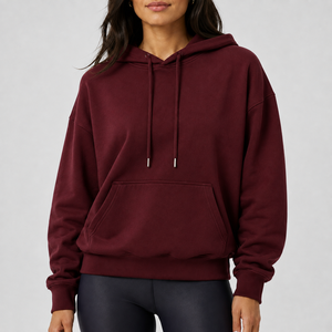 <b>Women</b> Oversized Hooded Sweatshirt Solid White Cotton Fleece <b>Pullover</b> With Front Pocket Regular Length Autumn Casual Wear - Product Image 5
