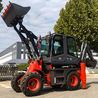 Backhoe Loader Multiguna Euro 5 CE EPA Penggerak 4 Roda Mesin Teknik Backhoe Loader Kompak Beroda