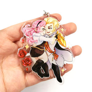 Porte-clés à double breloques en acrylique anime en résine époxy transparente personnalisée avec paillettes - Product Image 6