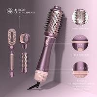 Brosse Soufflante Multifonction 5-en-1 : Sèche-Cheveux, Fer à Boucler, Lisseur, Peigne Massant avec Support de Base