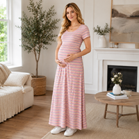 Robe longue de maternité rayée à manches courtes pour l'été, vente en gros d'usine, OEM ODM