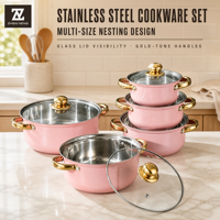 Ensemble de casseroles en acier inoxydable Zhenneng, 10 pièces, combinaison multi-tailles pour la cuisine à domicile, cuisson au gaz et à induction