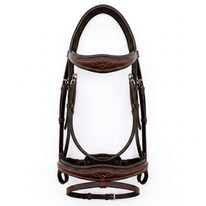Bridon en cuir robuste pour cheval avec muserolle réglable et coutures de qualité supérieure de Divine International India - Product Image 1