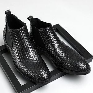 Botas de Tobillo para Hombre de Cuero Genuino con Patrón Tejido de Alta Calidad, Antideslizantes, Elegantes y Lujosas - JiuZhou C12-9 Masaje - Product Image 6
