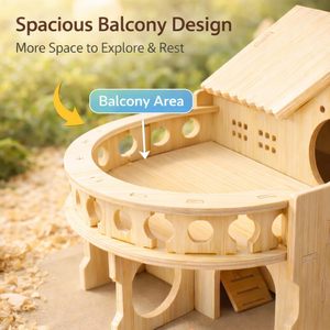 Grande maisonnette <span class=keywords><strong>en</strong></span> bois pour hamsters, à double étage, style forêt, pour hamsters nains, souris, gerbilles, rats, petits animaux, taille compacte - Product Image 3