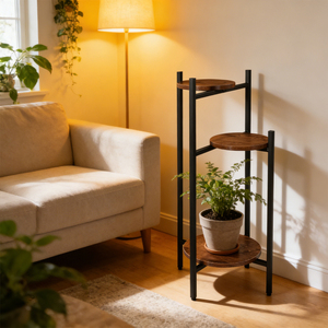 Support à plantes d'angle à 3 niveaux, style antique, en métal et bois, étagère à fleurs pour l'intérieur et l'extérieur - Product Image 2