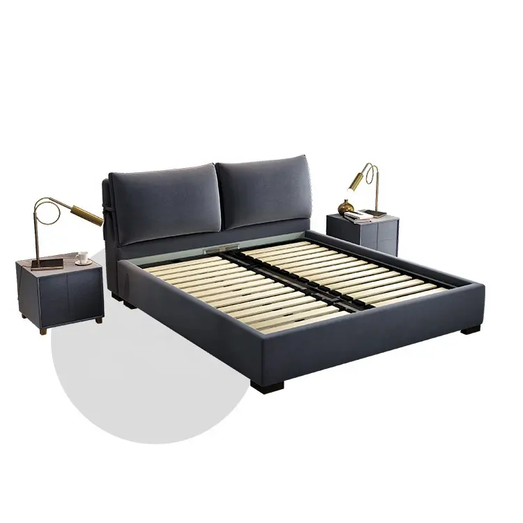 Top Selling King Size Leisure Upholstered Leather Beds Modern Bedroom Sets Double Minimalist Leather Bed