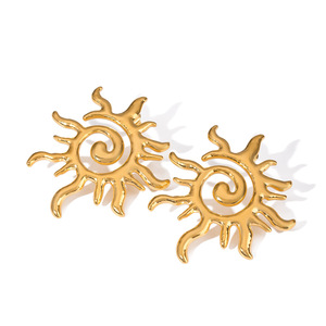 Sun Spiral <b>Stud</b> <b>Earrings</b> 18k Gold Stainless Steel Geometric Design Fashion Jewelry for Women - Product Image 1