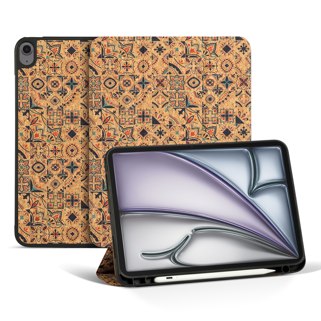 Recycled Eco Standing Tablet case for ipad 10th Generation 10.9 Tpu Wooden Pattern PU Leather Flip Smart case with Pencil Holder