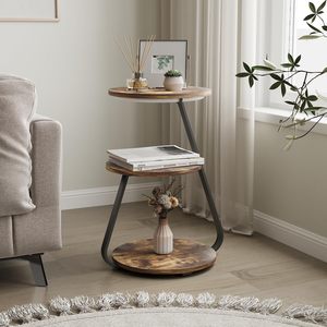Tavolino da Caffè Moderno con Luci LED a 3 Colori, Ripiani di Stoccaggio a 3 Livelli, Struttura in Acciaio e Piano in Legno, Design Pieghevole - Set per Soggiorno e Camera da Letto - Product Image 3
