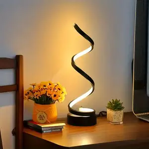 Современная изогнутая настольная прикроватная лампа спиральная ночник в форме волны акриловый тип кнопки для спальни, офиса, гостиной, светодиодная настольная лампа