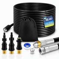 Premium tuyau de nettoyage ensemble nettoyeur de vidange 15m, 200 bar incl. 3 adaptateurs 2 buses + rotatif compatible avec k2-k7 LA