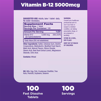 LIFEWORTH Comprimés de vitamines B12 à dissolution rapide Boostant l'énergie et la santé du système nerveux