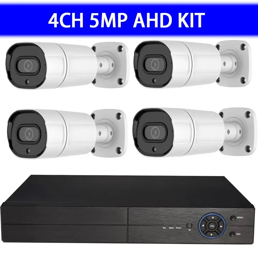 Sistema de seguridad CCTV para el hogar, Kit de cámara de 5MP, 4 canales, Full HD, para exteriores, impermeable, Kit DVR