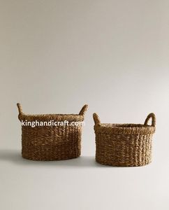 Handmade Natural Seagrass <b>Foldable</b> Storage <b>Basket</b> Woven Eco-Friendly Modern Organizer with Handles for Clothing Toys Home Decor - Product Image 6