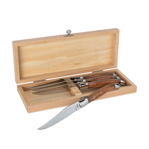 Ensemble de couteaux à steak Laguiole <span class=keywords><strong>français</strong></span> de luxe, en acier inoxydable dentelé avec manche en bois, pour la table à manger - Product Image 3