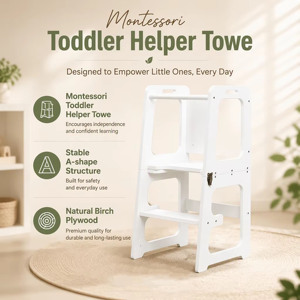 Montessori Foldable Wooden <b>Learning</b> <b>Tower</b> Safety Kitchen Helper <b>Tower</b> Kid's Step Stool 50kg Load Capacity - Product Image 5
