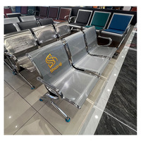 Chaise d'attente d'aéroport 3 places en gros avec accoudoirs en acier inoxydable, construction métallique durable, design moderne pour banque