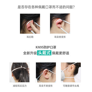 Masque KN95 pour adultes, sur mesure, de type bandeau, 3D, à cinq couches, protection contre les gouttelettes, la poussière et les particules. - Product Image 5
