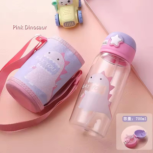 Children's Cup Cute Little Dinosaur <b>Straw</b> Bottle Wholesale Popular Cute 700ml clear Plastic Water Bottle Kids Children Strap - Product Image 6