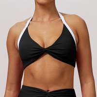 American Sense Soutien-gorge de yoga à col plissé croisé, dos élégant, ajusté, pour le sport, la course et le fitness en extérieur