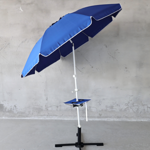 2M UV50+ Protection Steel Beach Umbrellas 180G Polyester 8 Fiberglass Ribs Hand Push <strong>Parasols</strong> Tilt Function <strong>Table</strong> &amp; Glass Holder - Product Image 2