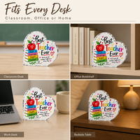 Plaque en acrylique en forme de cœur avec base pour cadeau de remerciement pour enseignant, ornement de bureau pour l'école maternelle, la maternelle, l'école primaire, le collège