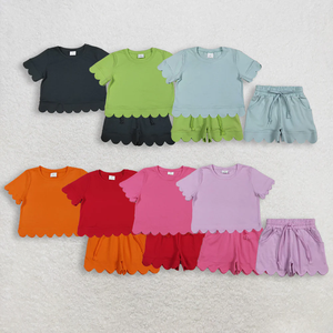 Ensemble de vêtements pour bébés filles, tunique sans manches avec boutons à fleurs, short à volants rose - Product Image 5
