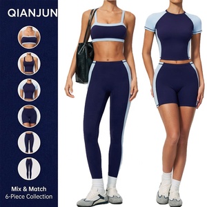 Ensemble de <span class=keywords><strong>sport</strong></span> pour femmes en 6 pièces contrastées, tenue de course et de fitness, vêtements pour femmes à séchage rapide, vêtements de tennis avec shorts - Product Image 1