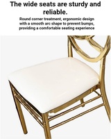 Chaise de banquet empilable en tissu rembourré avec cadre en métal doré résistant à l'usure pour hôtel, mariage, restauration, salle de réception