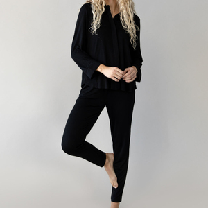 Benutzer definierte Frauen Solid Black Viskose Bambus Shirt <span class=keywords><strong>Polo</strong></span> Nachtwäsche Pyjamas Sets Pyjamas Pjs Pj Pyjamas für Frauen - Product Image 6