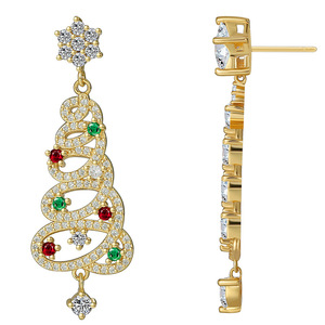 Pendientes de Zirconia Coloridos y Elegantes para Navidad, Pendientes de Zirconia con Forma de Árbol de Navidad y Copo de Nieve - Product Image 4