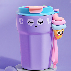 Nieuwe Cartoon 420ml RVS Vacuüm Isolatie Thermosbekers Koffiemokken Dubbelwandige Kinder Drinkflessen met Deksels en Koord - Product Image 4